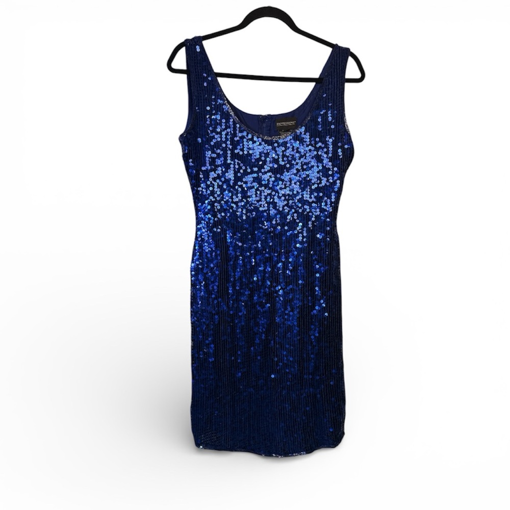 Cobalt blue sequins and silk midi dress